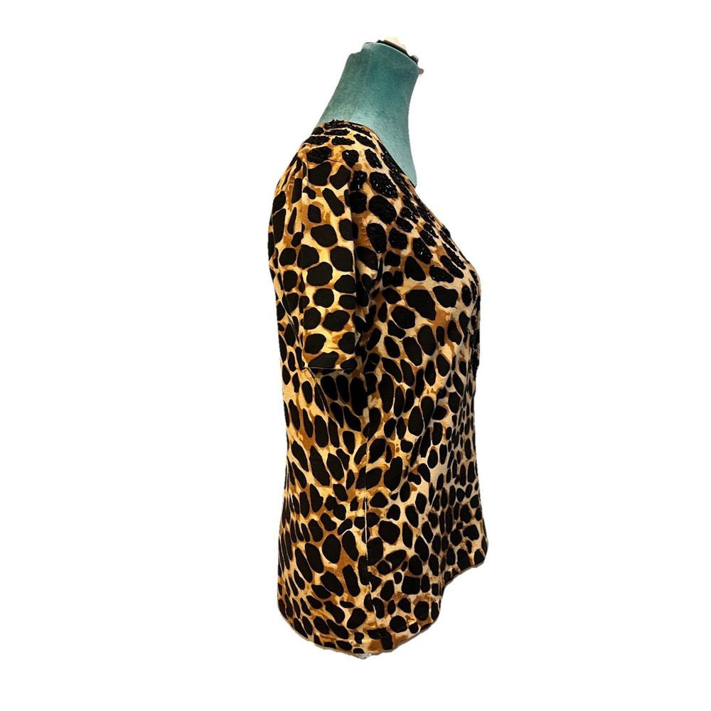 Y2K Christine Phillipe Silk Blend Leopard Print Beaded‎ Top Womens Large Animal - Picture 4 of 7